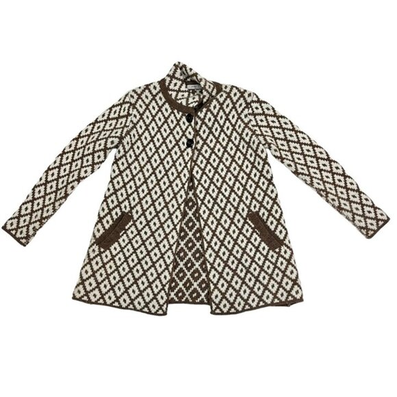 Oriana made in Italy women's cardigan M cream brown wool blend double knit soft - Picture 1 of 8